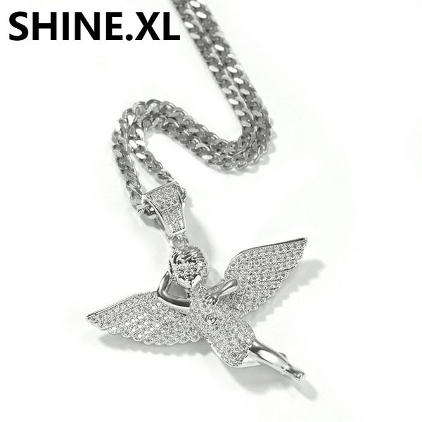 

luxury designer jewelry 18k gold angel wing pendant necklace with stainless steel rope chain for men, Silver