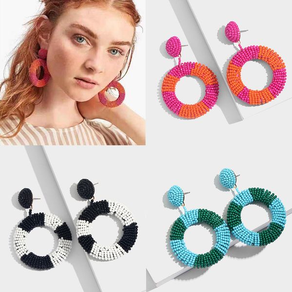 

flatfoosie colorful round beaded drop earrings for women big circle hanging earrings wedding statement girl korean jewelry gifts, Silver