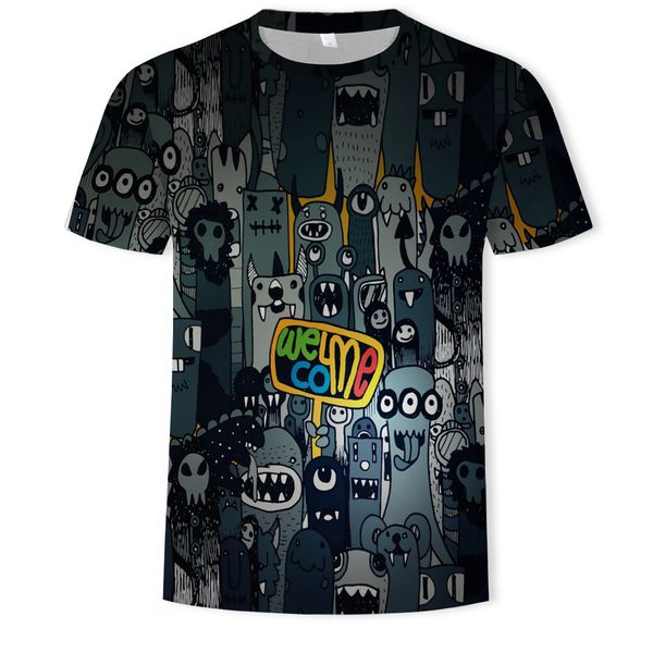 

mens designer summer 3d printed round collar t-shirt, White;black