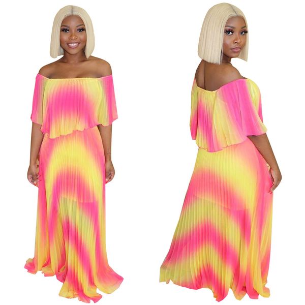 

gradient printed one-word shoulder layer floor-length dresses are popular in africa, Red
