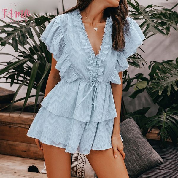 

v шеи рябить элегантный женщины rompers лето combishort высокой талией женский комбинезон повседневная женская короткие комбинезон легкий ко, Black;white