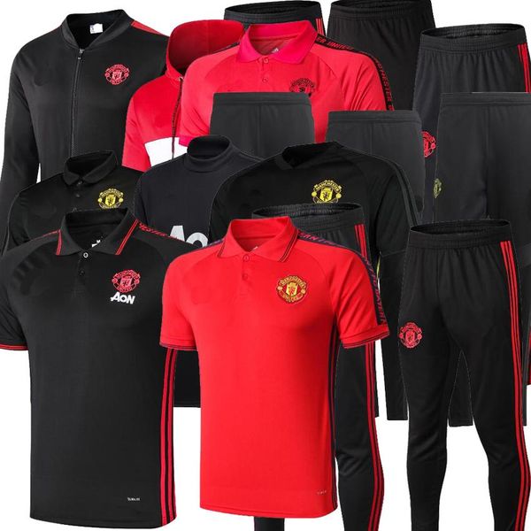 

19 20 manchester polo short sleeve shirt trousers united pogba soccer training suit 2019 rashford lukaku man football polo shirts tracksuit, Black;blue