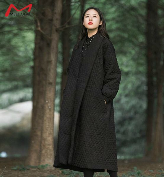 

autumn winter plus size women's coats vintage loose long button coat female lapel cotton coat black new oversize jacket ca3116 y190926, Black;white