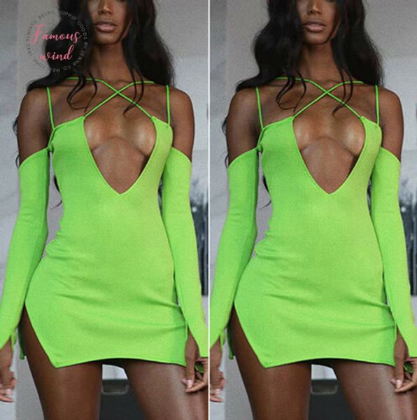 

new fashion womens off shoulder long sleeve deep cap sleeve v neck backless short dress lady autumn party clubwear split dress, Black;gray