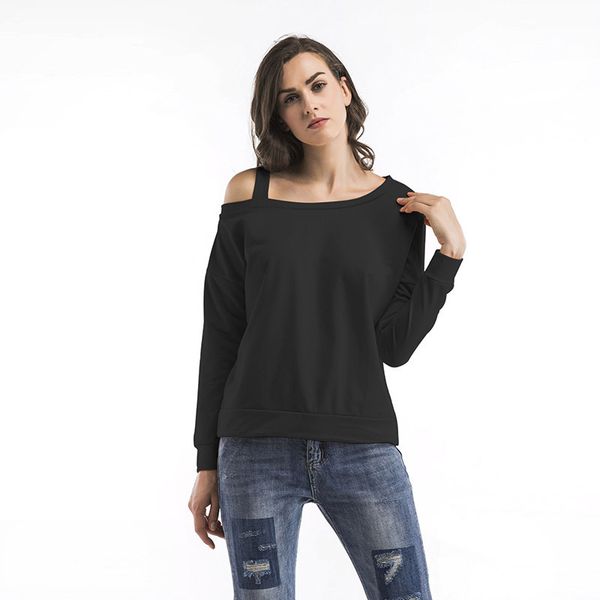 

женщин дизайнер цзи сексуальная простой плеча t-рубашка с длинным рукавом, White