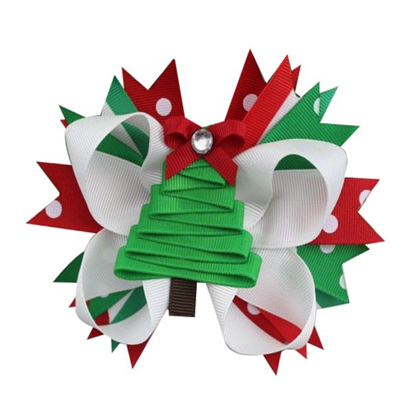 

5 inch diy christmas tree boutique hair bow hair bows alligator clips girls gift accessories, Slivery;white