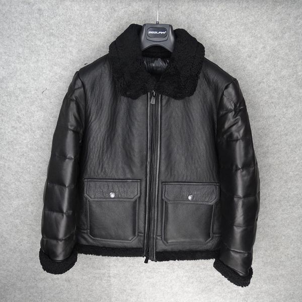 

new 2018 winter fashion men's duck down coat genuine sheepskin shearing male warm thick jacket black plus size xxxl 2xl 3xl