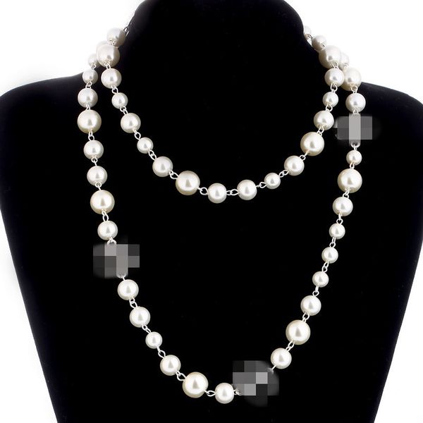 

simulated-pearls beads chain necklace long necklace jewelry gift cc, Silver