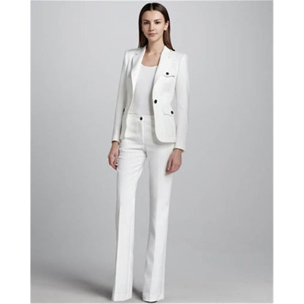 Acheter Blanc Un Bouton Womens Business Travail Costumes Femme Bureau Uniforme De Mariage Smoking Dames Formel Pantalon Costumes 2 Pièces Ensembles