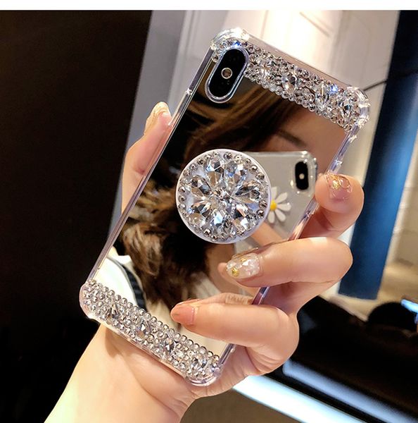 

2019 fancy anti-fall diamond case for iphone x sparkle diamond case shinning kickstand soft mirror rhinestone cover