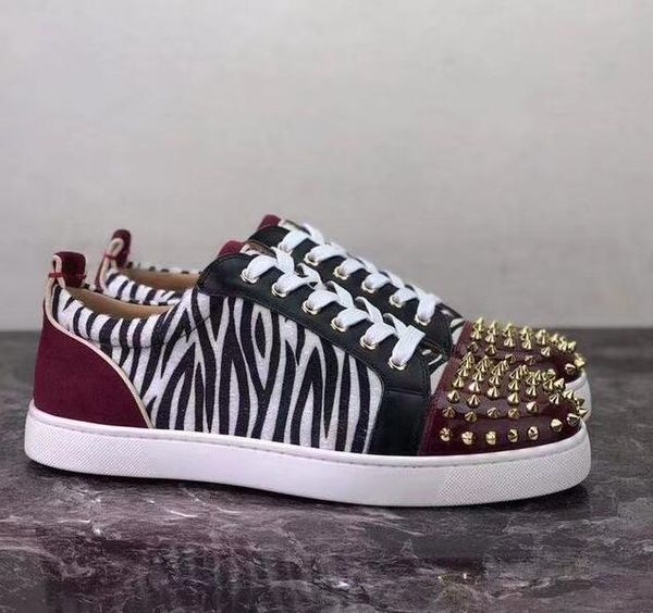 

full packet design red bottom sneaker for men women trainers seavaste orlato men flat junior print genuine leather 15 cs04, Black