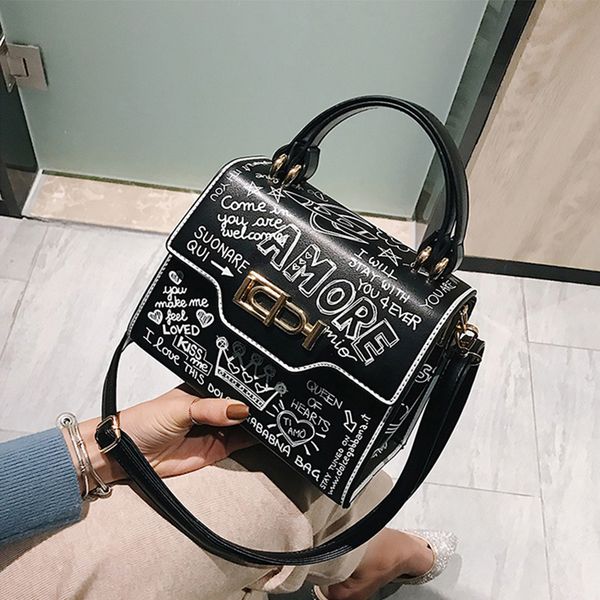 

designer fashion graffiti women handbag pu leather small flap bag luxury crossbody bag for women evening clutch purse 2019
