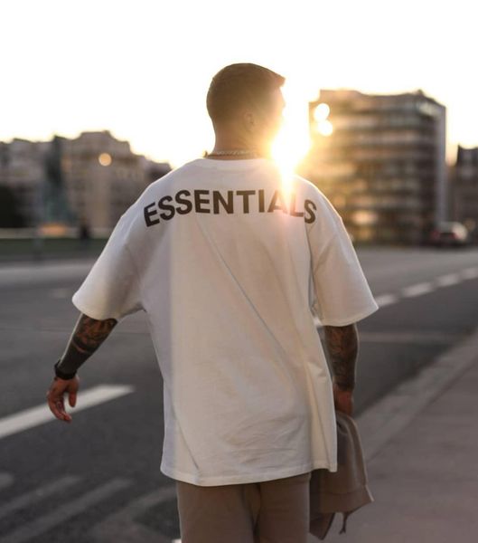 

туман essentials футболка светоотражающее письмо печатных с коротким рукавом ретро свободные повседневные хлопчатобумажные футболки мужчины, White;black