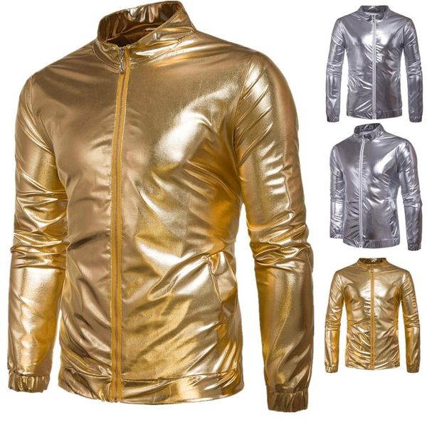 

zogaa 2019 new fashion men's shine jacket gold and silver color bright male jacket striking high popular men's autumn, Black;brown