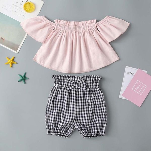 

summer infant baby girls off clothes shoulder floral print +bowknot denim shorts outfits set girl clothes kids w10, White