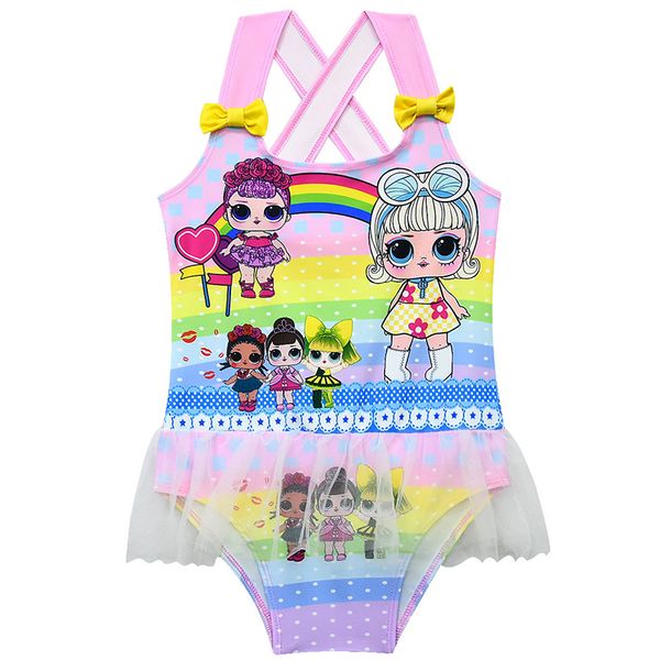 

toddler girls lol swimsuit kids one piece swimwear cartoon bikini rainbow beach wear baby children beach bathing suit dress girl