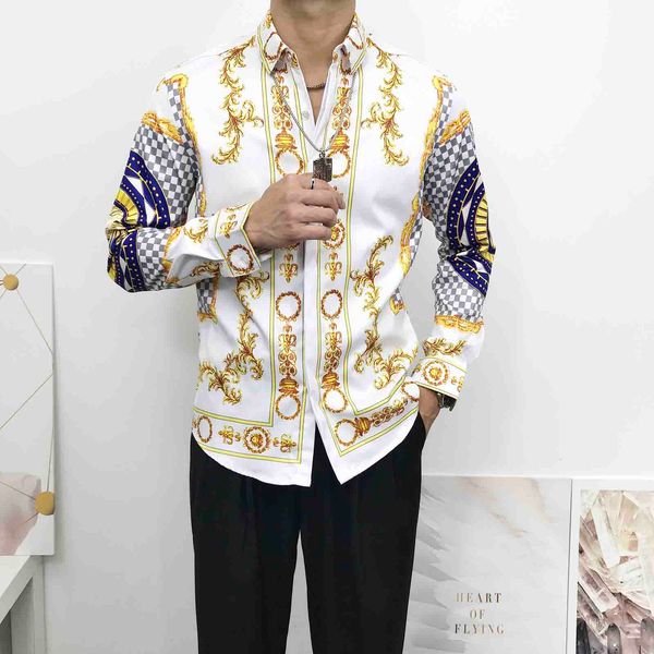 

2020 classic dress shirts single-breasted long sleeve casual men clothing harajuku medusa shirt slim fashion business men shirts -3xl white, White;black