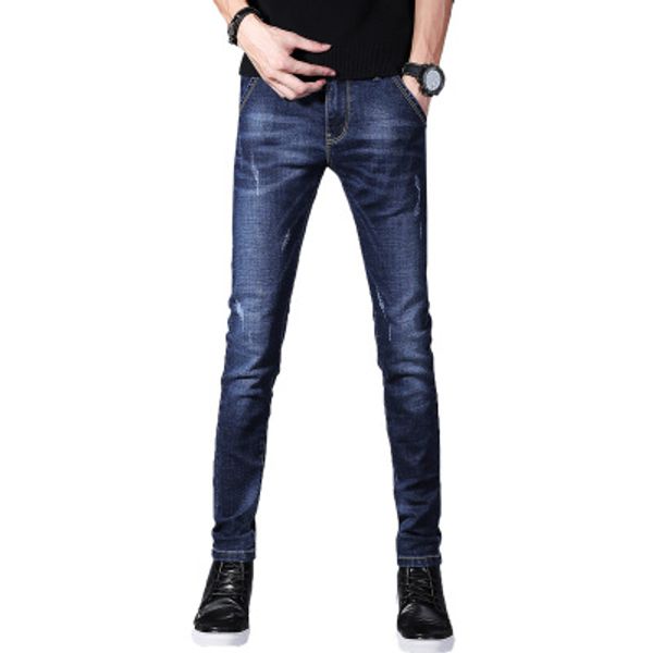 

mens designer jean trouser fashion slim long youth trend washed casual feet pants mens luxury skinny bleached jeans ing, Blue