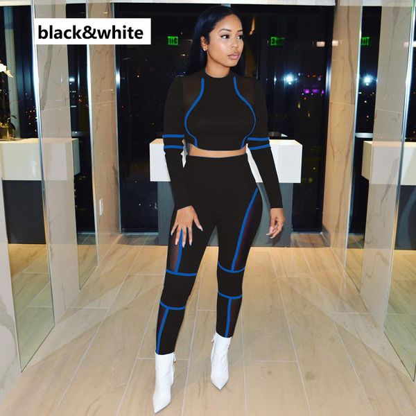 

женщины дизайнер спортивные костюмы 2019 женские сексуальные топы + брюки кружева выдалбливают обшитые панелями женская мода активные спорти, White