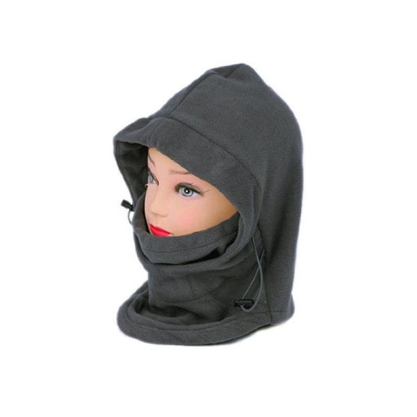 

outdoor winter thermal fleece full face mask hat neck warmer (grey, Black