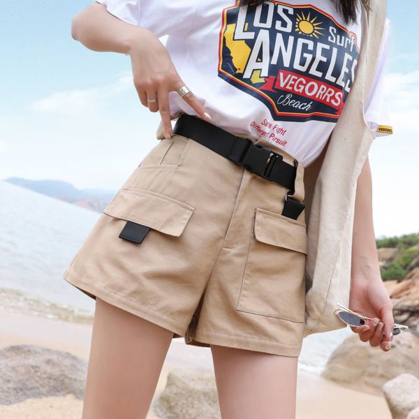 

marchwind марка плюс размер женщин лето шорты с поясом вскользь streetwear cargo shorts feminino bf style army green short femme, White;black