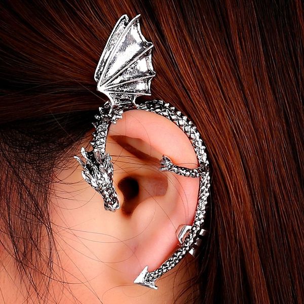 

2020 vintage dragon no piercings to hang ear hook for women fashion black copper sliver plating alloy hook earrings in jewelry, Silver