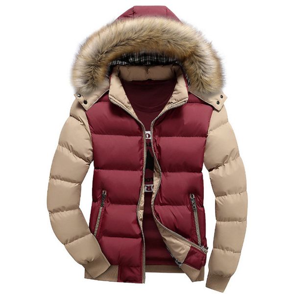 

fur collar hooded winter coat men 2019 new cotton jacket thickening cold fleece warm parkas mens casual man brand overcoats, Black
