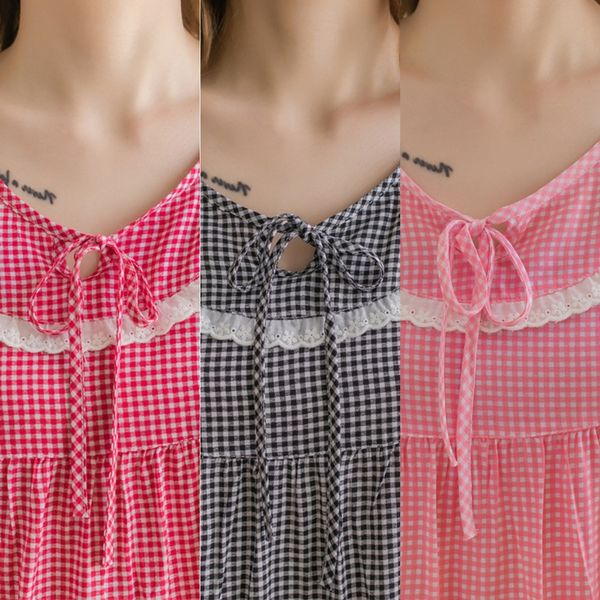 

e4how yan guiliang season short-sleeved plaid girls' sleeping suit yan guiliang season short-sleeved cotton silk pajamas plaid pajamas, Blue;red