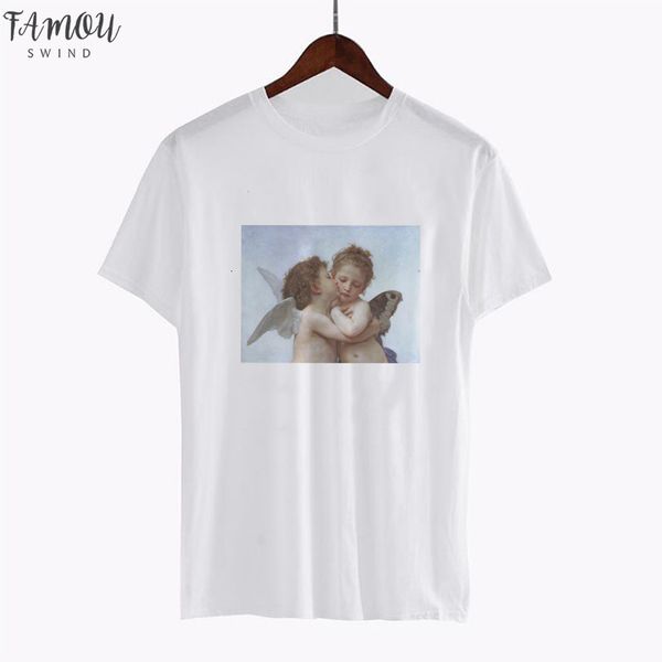 

vogue t shirt van gogh ulzzang tumblr angel kiss short sleeved tshirt womens graphic tees women aesthetic clothes, White