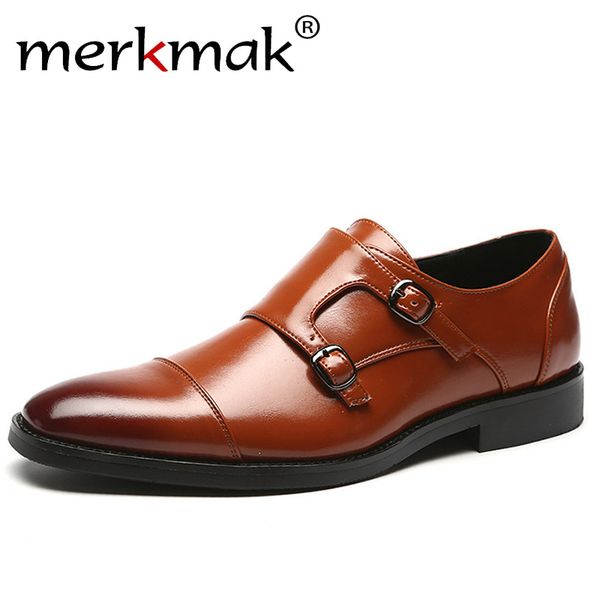 

merkmak big size 48 men dress shoes 2018 new fashion casual gentlemen slip on leather shoes formal business men, Black