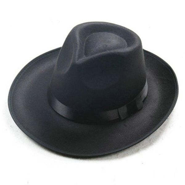 

men women winter black wide brim portable fedora warm ribbon accessories vintage artificial wool jazz hat, Blue;gray