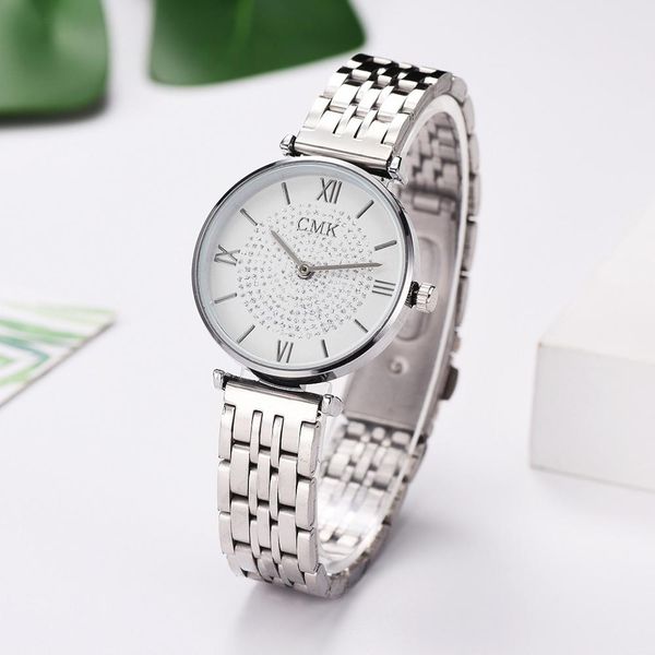 

women's bracelet watches new silver steel waterproof clock luxury fashion starry ladies quartz dress wrist watches, Slivery;brown