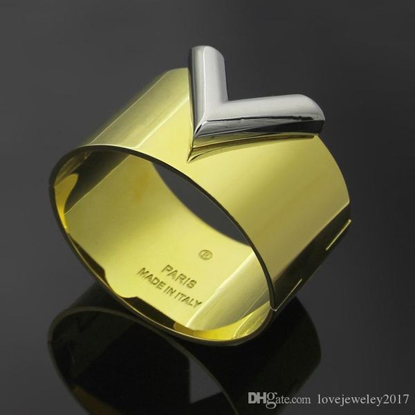 

luxury designer jewelry women bracelets hip hop gold bangles with letter v punk bracelets for men 3.8cm width fashion jewelry, Black