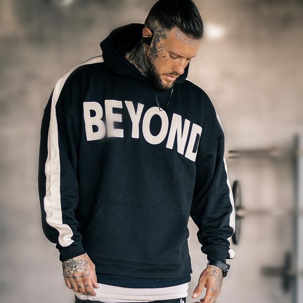

casual loose hoodie sweatshirt men cotton tracksuit autumn new brand sportswear gyms fitness coat male jogger sporty jacket, Black