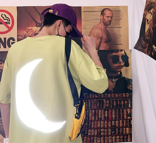 

ms reflective moon t shirt men tee shirt short sleeve o neck casual fashion trend stylish over size deign men tshirt kk10, White;black