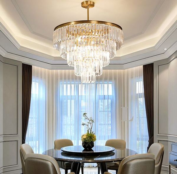 Lampadario di cristallo trasparente di lusso superiore moderno che illumina i lampadari della hall dell'hotel dell'oro rotondo per il soggiorno Lampade da interno a LED MYY