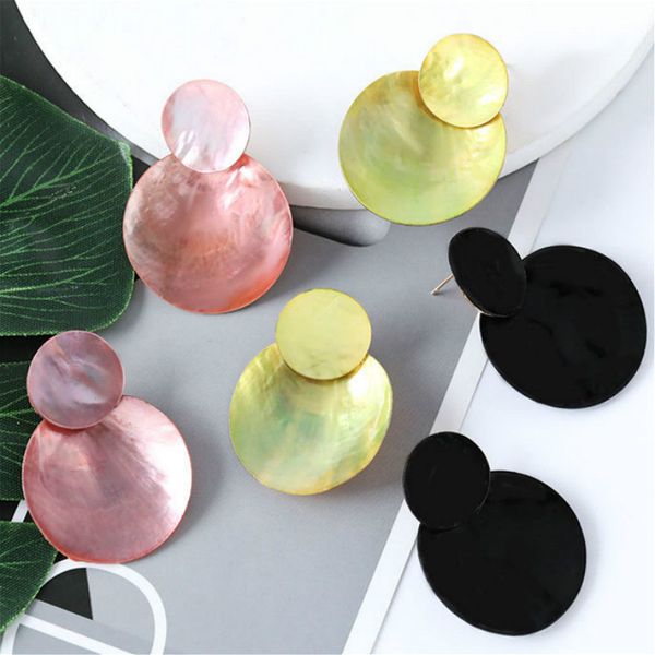 

personalized multi-layer round shell stud earrings for woman party casul jewelry fashion 3 color geometric earrings 2020 new, Golden;silver