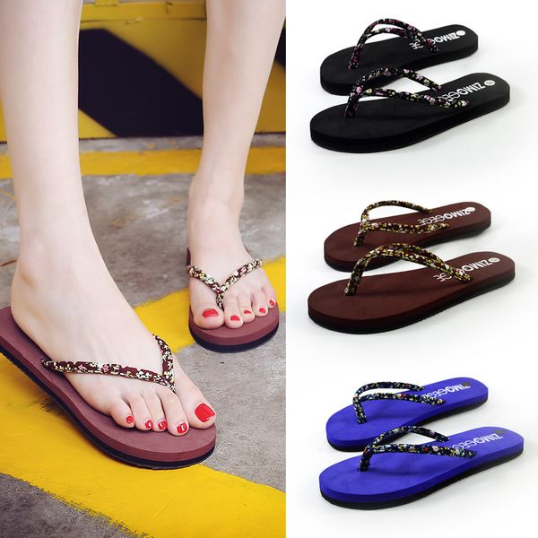 

women summer fashion floral sponge cake slip-resistant flip-flops sandals shoes leisure solid color slipper for travel apr 25, Black