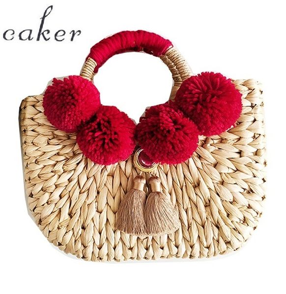 

caker 2018 women straw handbag contrast color tassel large big shoulder bag embroidery letter beach holiday travel shoulder bags j190702