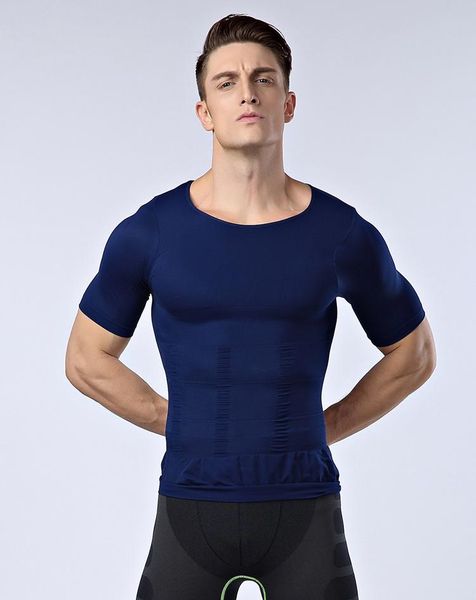 

designer mens body shapers slim moisture minus the beer belly short sleeve t-shirt body sculpting mens, Black;brown