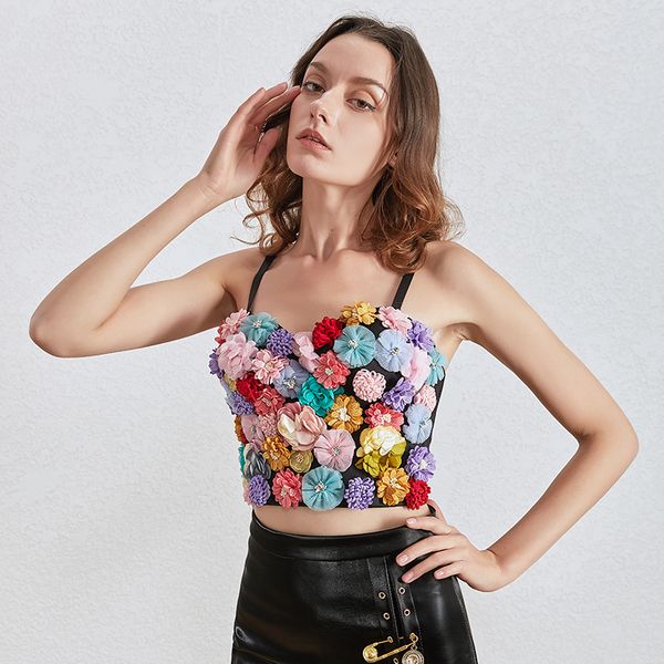 

2020 patchwork florals women's vest v neck spaghetti strap sleeveless hit color short vests female fashion clothing, White