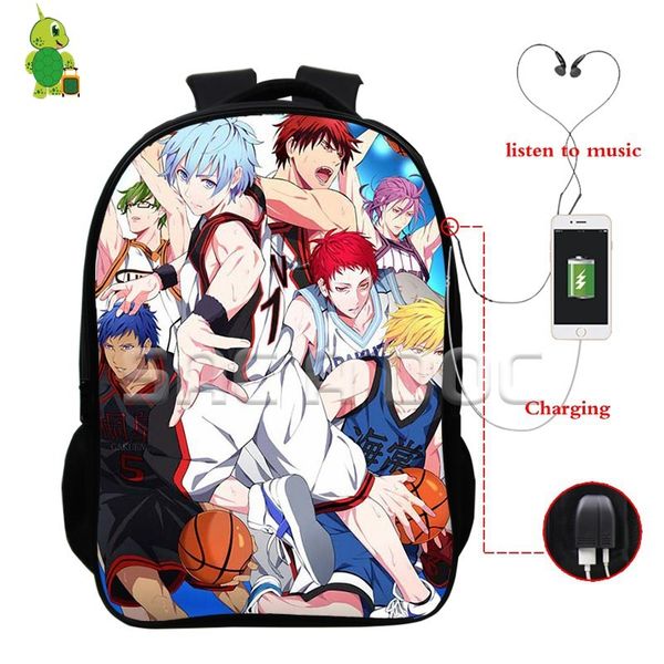 

anime kuroko no basket kuroko tetsuya backpacks multifunction usb charge school bags for teenagers daily lapbackpack