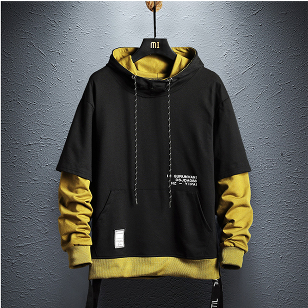 

men's hoodies & sweatshirts hoodie sweatshirt mens hip hop pullover streetwear casual fashion clothes colorblock cotton, Black