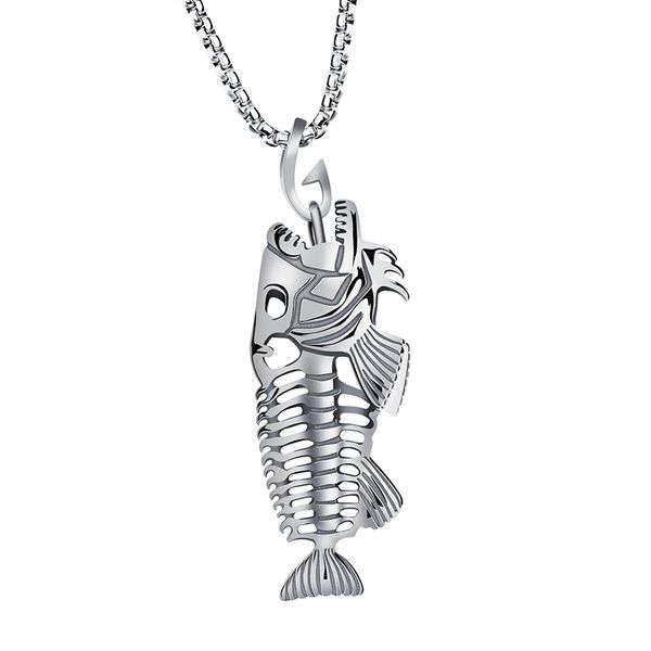 

punk fish bones fishing hook design pendant necklace for women/men accessories fashion jewelry party gift, Silver