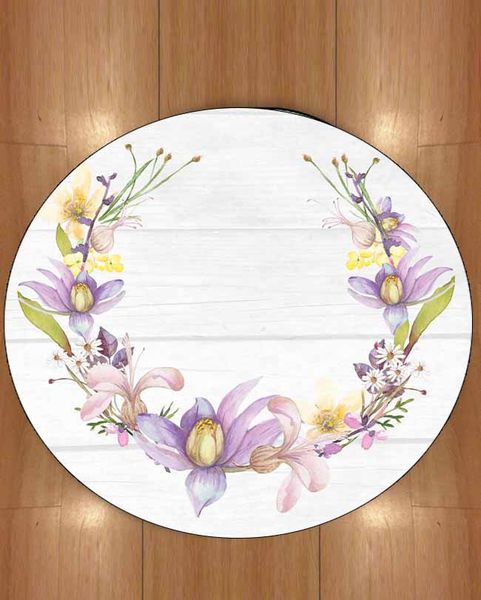 

else white tree wood on circle purple flowers florals 3d print anti slip back round carpets area rug for living rooms bathroom
