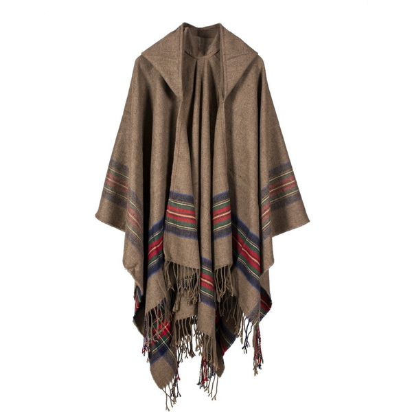 

scarves & wraps vintage fashion autumn and winter shawls 2018 brand new luxury imitation cashmere multicolor stripes tassels poncho lsf006, Blue;gray