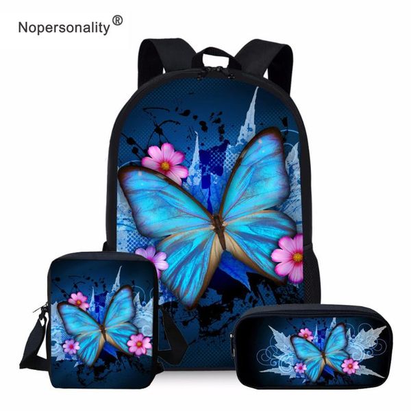

nopersonality 3pcs/set school bag set butterfly printed schoolbag for teenager boys girls elementary school student bookbags