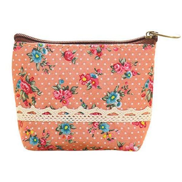 

designer coin purse key pouch new women flower printed wallet card holder coin purse portable mini zipper bag, Red;black