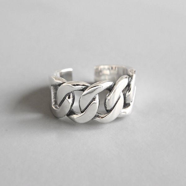 

real 925 sterling silver rings for women 2019 fashion thick chain vintage ring for women punk ring anillos plata 925 para mujer, Golden;silver