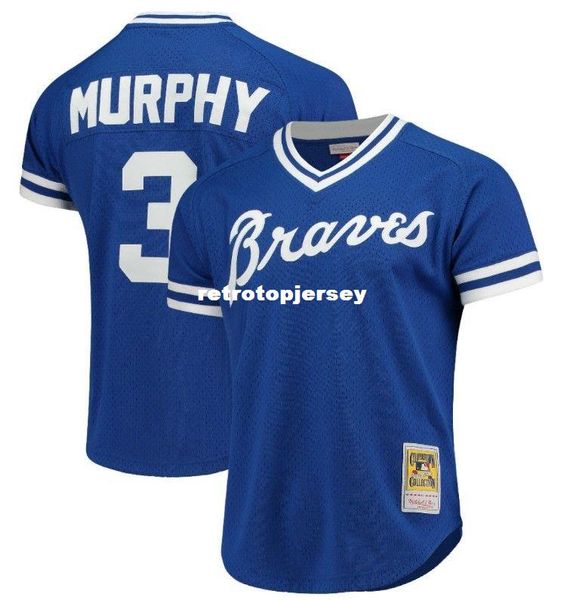 

new mitchell & ness atlanta #3 murphy practice mesh royal blue jersey throwbacks mens stitched baseball jerseys, Black;blue